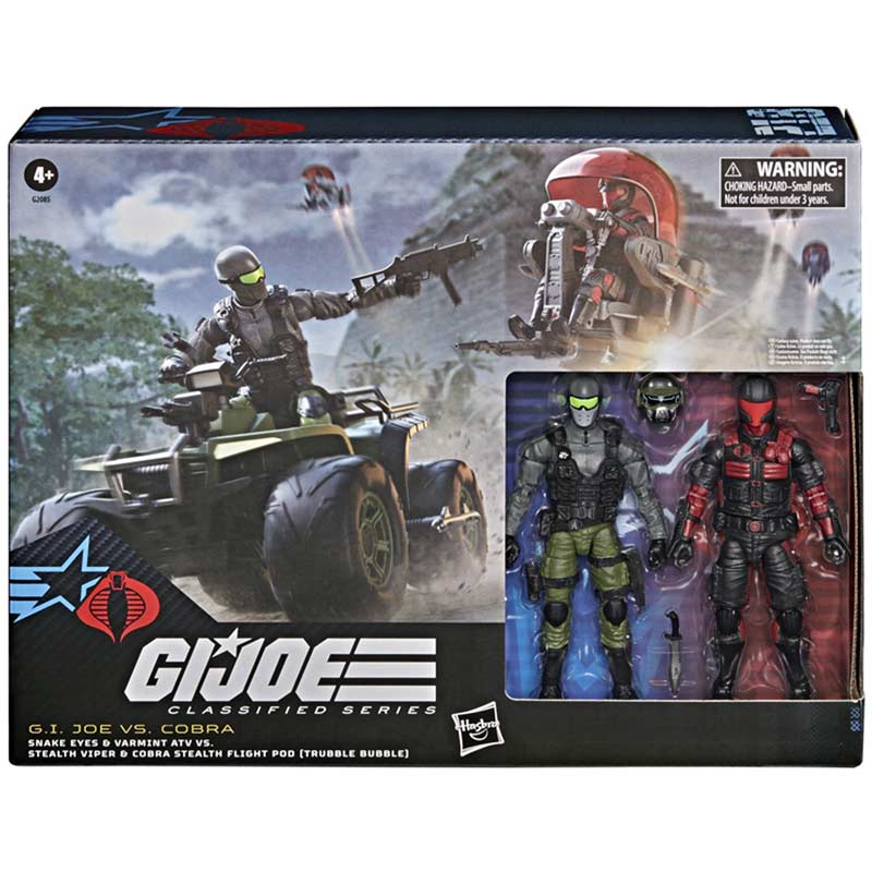 Set Figuras Snake Eyes & Varmint ATV vs. Stealth Viper & Cobra Stealth Flight Pod (Trubble Bubble) G.I. Joe Classified Series Hasbro 01