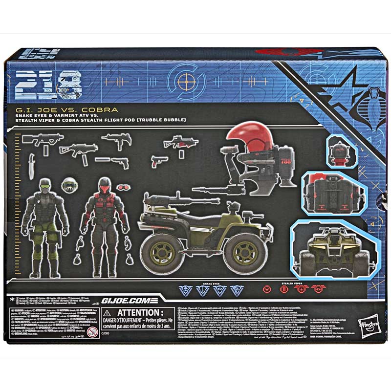 Set Figuras Snake Eyes & Varmint ATV vs. Stealth Viper & Cobra Stealth Flight Pod (Trubble Bubble) G.I. Joe Classified Series Hasbro 06